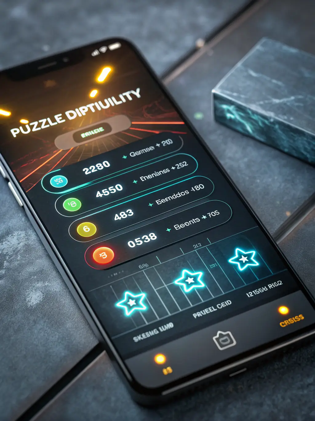 A screenshot of the game's adaptive difficulty feature, showing how the AI adjusts the puzzle complexity based on the player's skill level, set in a modern, high-end game interface.
